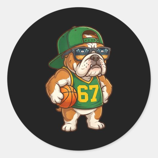 Bulldog Basketball 67 Gen Alpha Slang Srts Dog Boy ラウンドシール (正面)