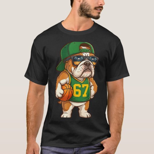 Bulldog Basketball 67 Gen Alpha Slang Srts Dog Boy Tシャツ (正面)