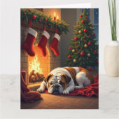Bulldog by the Fireplace Christmas Painting カード (正面)