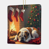 Bulldog by the Fireplace Christmas Painting セラミックオーナメント (左)
