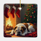 Bulldog by the Fireplace Christmas Painting セラミックオーナメント (裏面)