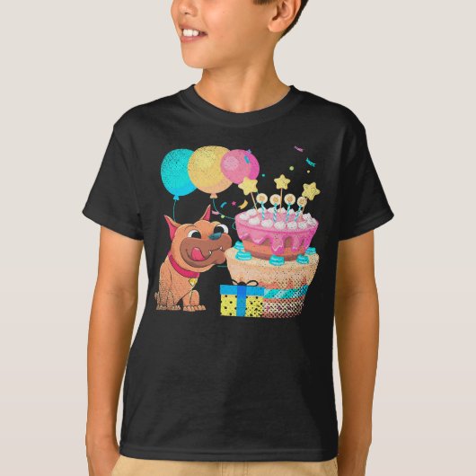 Bulldog Cake Balloons Celebration Birthday Party Tシャツ (正面)