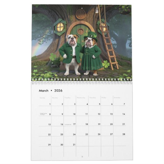 Bulldog Calendar カレンダー (3月 2026)
