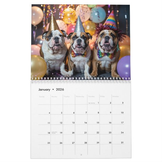 Bulldog Calendar カレンダー (1月 2026)