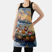 Bulldog Christmas Boat Holiday エプロン (インサイチュ)