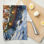 Bulldog Christmas Boat Holiday キッチンタオル (四つ折り)