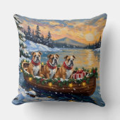 Bulldog Christmas Boat Holiday クッション (正面)