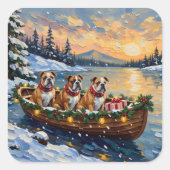 Bulldog Christmas Boat Holiday スクエアシール (正面)