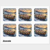 Bulldog Christmas Boat Holiday スクエアシール (シート)