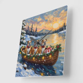 Bulldog Christmas Boat Holiday スクエア壁時計 (傾斜)