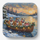 Bulldog Christmas Boat Holiday ペーパープレート (正面)