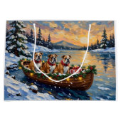 Bulldog Christmas Boat Holiday ラージペーパーバッグ (正面)