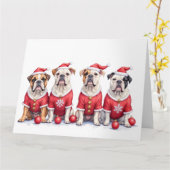 Bulldog Christmas Dress Santa Hat カード (黄色い花)