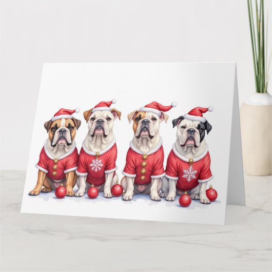 Bulldog Christmas Dress Santa Hat カード (正面)