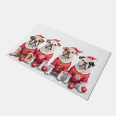 Bulldog Christmas Dress Santa Hat ドアマット (アングル)