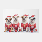 Bulldog Christmas Dress Santa Hat ドアマット (正面)