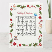 Bulldog Christmas Maze Puzzle Holiday カード (正面)