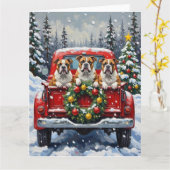 Bulldog Christmas Red Truck Holiday カード (黄色い花)