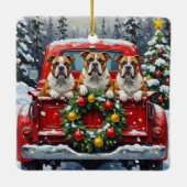 Bulldog Christmas Red Truck Holiday セラミックオーナメント (裏面)