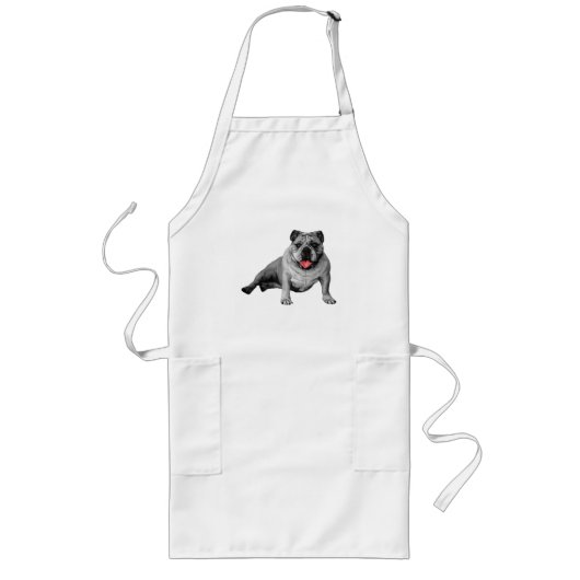 Bulldog Cooking with Red Accents ロングエプロン (正面)