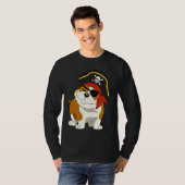 Bulldog Dog Pirate Captain with Skull Easy Hallowe Tシャツ (正面フル)