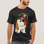 Bulldog Dog Pirate Captain with Skull Easy Hallowe Tシャツ (正面)