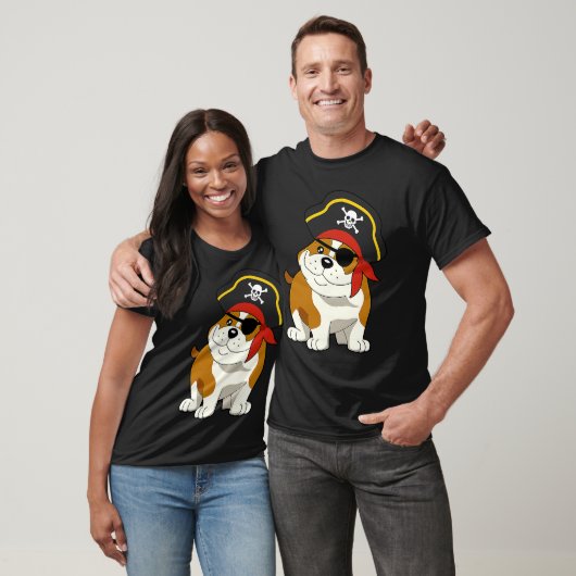 Bulldog Dog Pirate Captain with Skull Easy Hallowe Tシャツ (ユニセックス)
