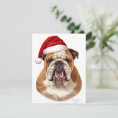 Bulldog Dog Santa Hat Merry Christmas Art シーズンカード (スタンド正面)