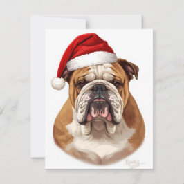 Bulldog Dog Santa Hat Merry Christmas Art シーズンカード