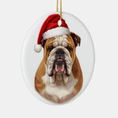 Bulldog Dog Santa Hat Merry Christmas Art セラミックオーナメント (右)