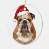 Bulldog Dog Santa Hat Merry Christmas Art セラミックオーナメント (左)