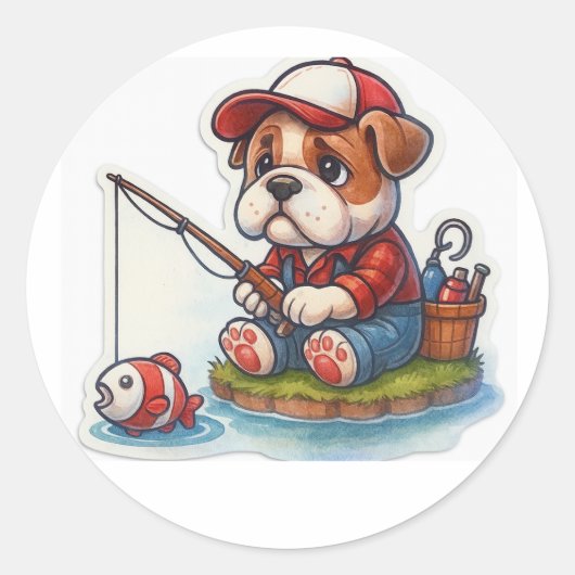 Bulldog Fishing Sticker ラウンドシール (正面)