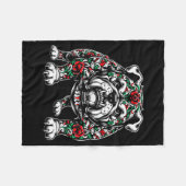 Bulldog Floral Red Rose Mens Womens  フリースブランケット (正面(横))