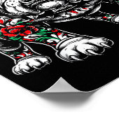 Bulldog Floral Red Rose Mens Womens ポスター (角)