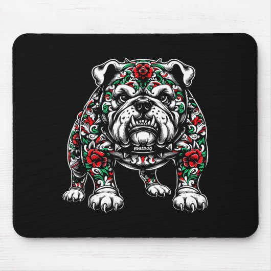 Bulldog Floral Red Rose Mens Womens  マウスパッド (正面)