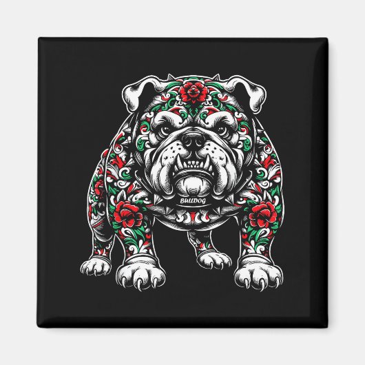 Bulldog Floral Red Rose Mens Womens  マグネット (正面)