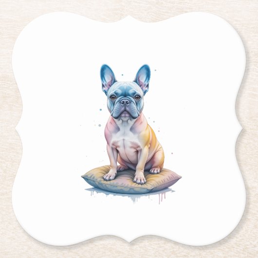 Bulldog Francés Colorido y Artístico ペーパーコースター (正面)
