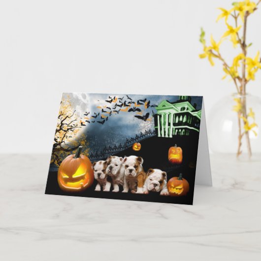 Bulldog Halloween Card カード (黄色い花)
