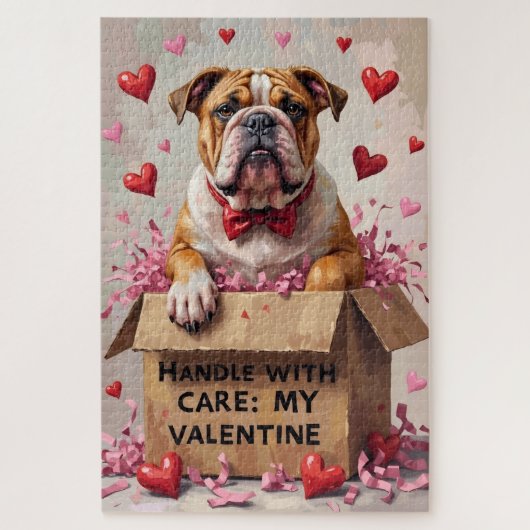 Bulldog Handle With Care Valentine's Gift Box ジグソーパズル (縦)