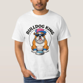 Bulldog King Cool Sunglasses Design Tシャツ