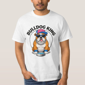 Bulldog King Cool Sunglasses Design Tシャツ