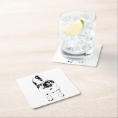 Bulldog—Look Up, Bold B&W  スクエアペーパーコースター (インサイチュ)