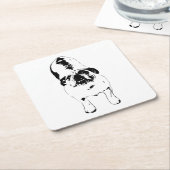 Bulldog—Look Up, Bold B&W  スクエアペーパーコースター (アングル)
