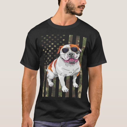 Bulldog Men Women American Bulldog Dad Mom Camo US Tシャツ (正面)