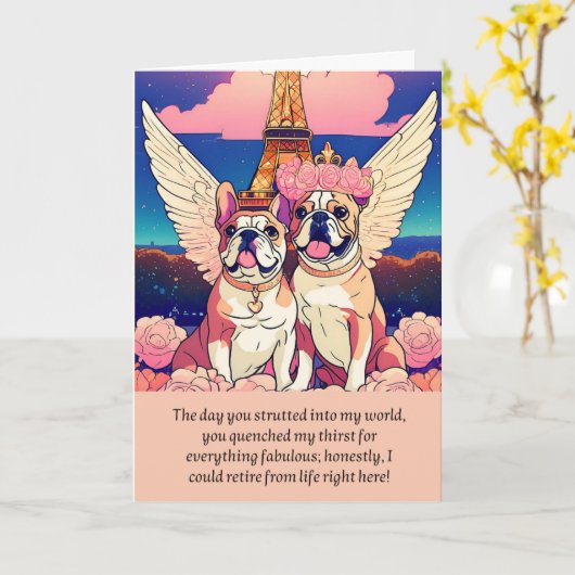 bulldog message happy birthday カード (黄色い花)