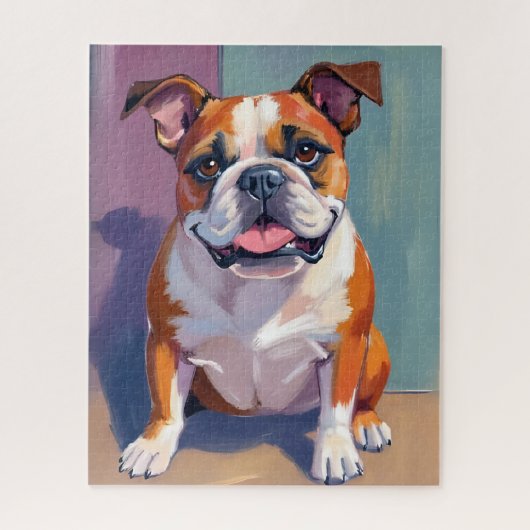 Bulldog Pet Painting Whimsical Watercolor Dog ジグソーパズル (縦)