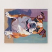 Bulldog Pet Painting Whimsical Watercolor Dog ジグソーパズル (横)
