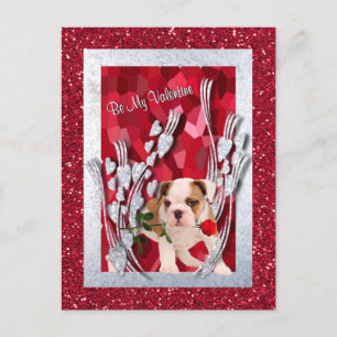 Bulldog Puppy Be My Valentine Postcard Version 2 シーズンポストカード