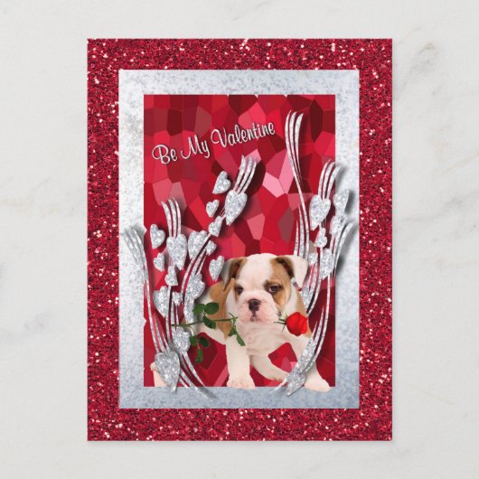 Bulldog Puppy Be My Valentine Postcard Version 2 シーズンポストカード (正面)