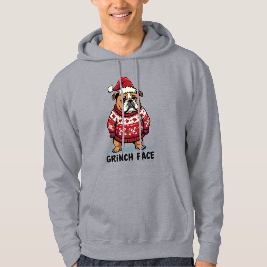 Bulldog Resting Grinch Face Christmas Hoodie パーカ (正面)